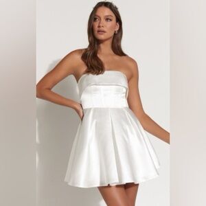 Showpo Valora Mini Dress - Strapless Satin White Dress